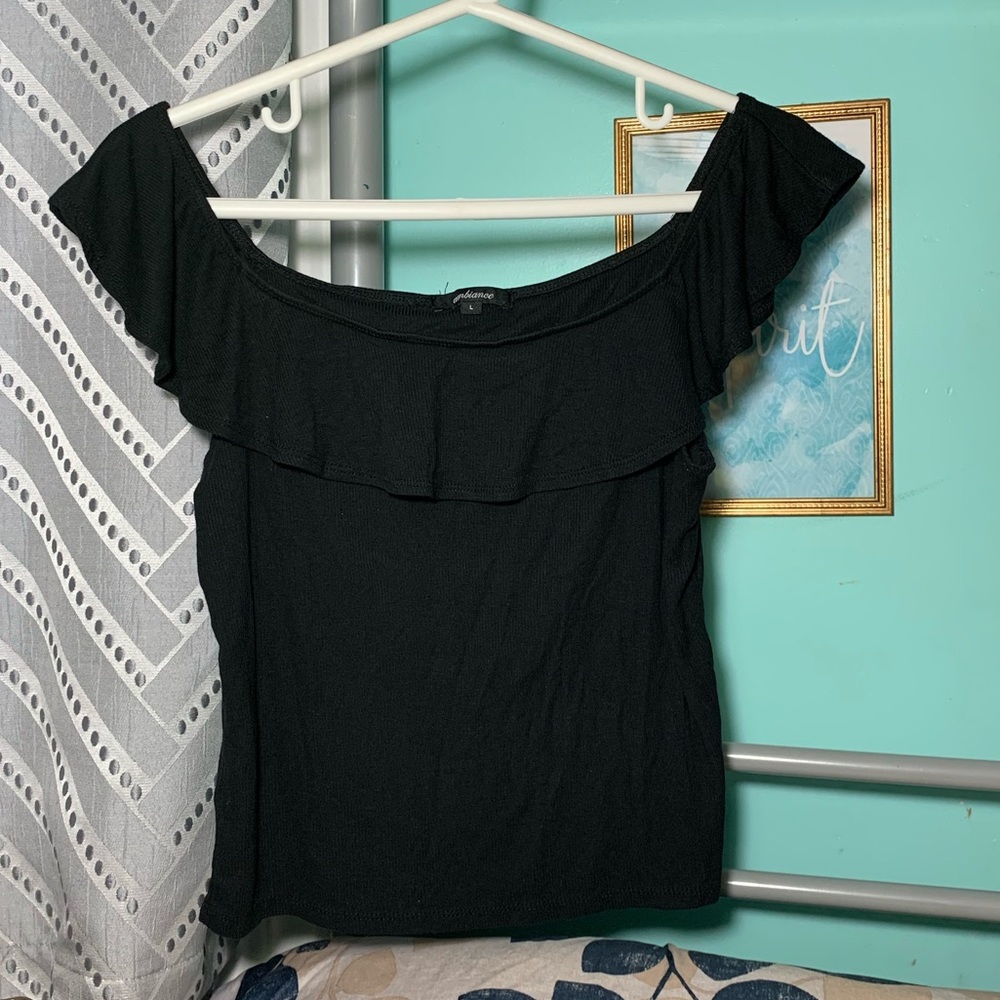 Ambiance black off the shoulder ruffle top